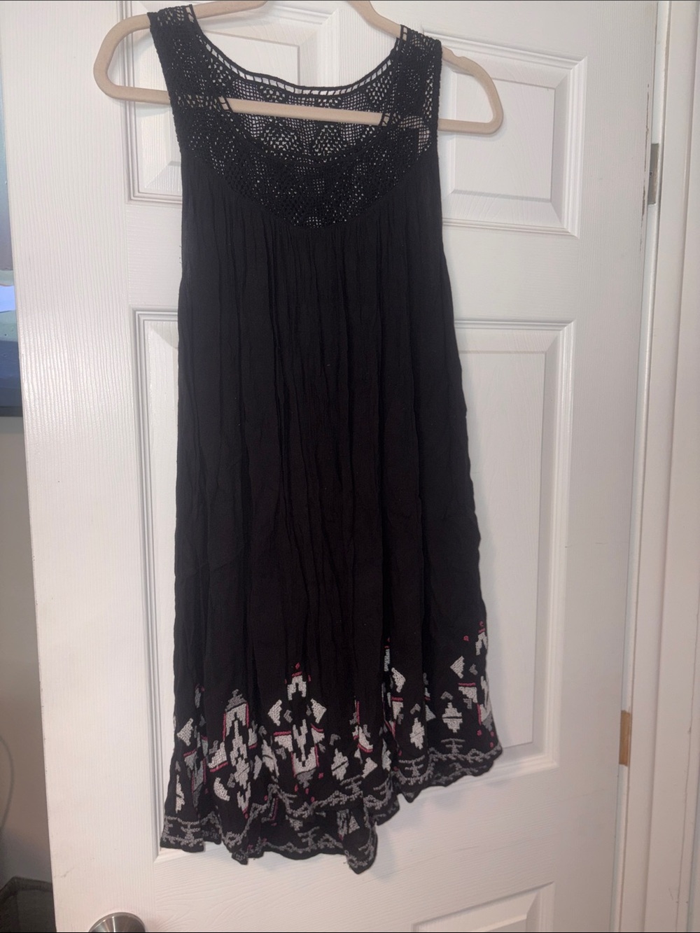 Ecote Black Maxi Skirt with Crochet Yoke and Embroidered Hem